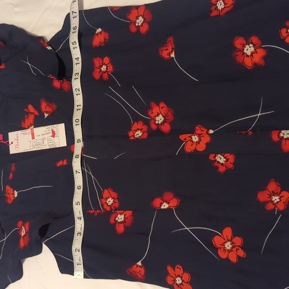 Parker Womens Silk Violet Dress XS Red White Blue Floral Flutter Sleeve Shift - Picture 5 of 9